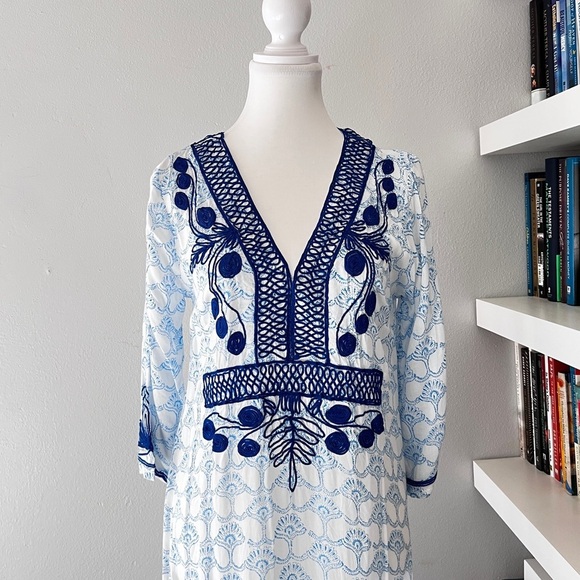Roberta Roller Rabbit Blue Boho Long Sleeve Tunic Cover Up Dress XS - Picture 2 of 12